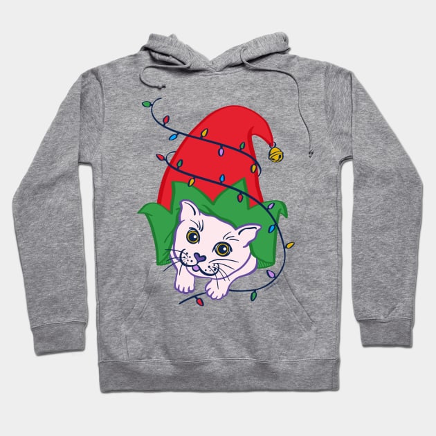 Cute Christmas Cat in Santa's Elf Hat Hoodie by DoubleBrush